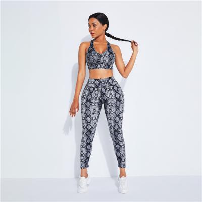 China 2021 Summer Wholesale Breathable Snake Print Tight Pattern Women's New Two-Piece Elasticity Yoga Set Sets Fitness for sale