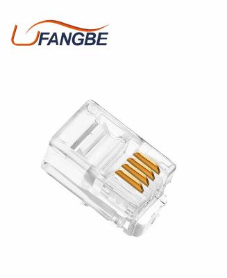 China Transparent power color RJ9 RJ11Telephone cable socket 4P4C utp pk100 crytal connector for sale