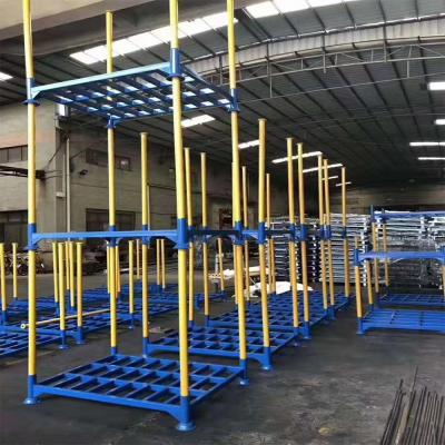 China Pole be easily removable 4round poles tire stacking rack in yellow pole and blue bottom for sale