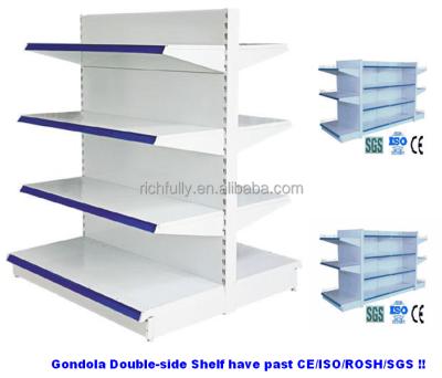 China End-shelving+Double-side Shelving Gondola Supermarket Shelf , Metallic Used Supermarket Shelves for sale