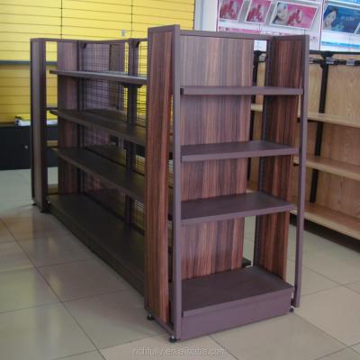 China End shelf (single side) + double side + end shelf (single side) 2016 new product steel and wood combination shelf for supermarket or store shelf for sale