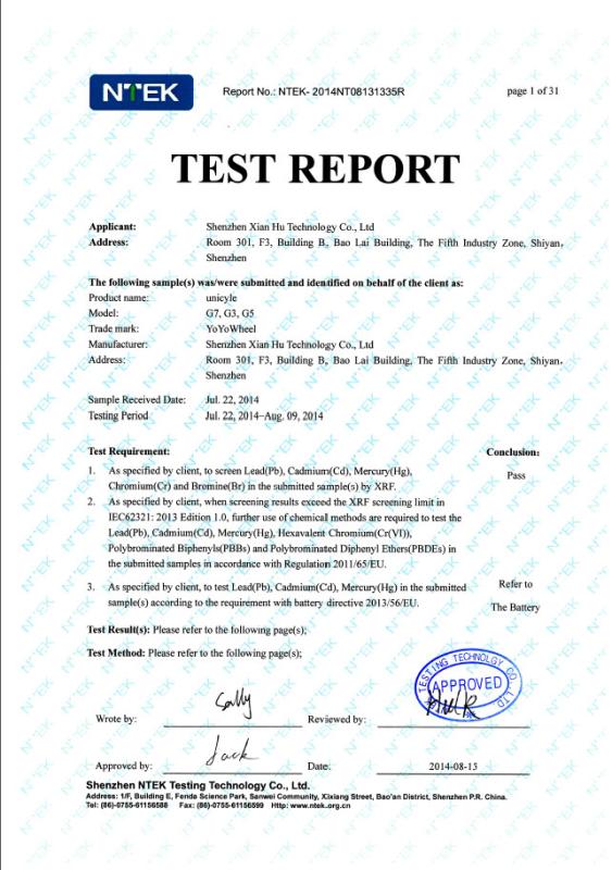 RoHS - Shenzhen Xian Hu Technology Co. Ltd