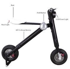 China High Speed Folding Electric Bike , Black foldable Motorized bike for sale