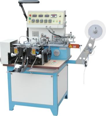 China JZ-2817 Hotel Maquina Cortadora de Etiqueta De Tela/satin ribbon label cutter and crease machine for fabric label for sale