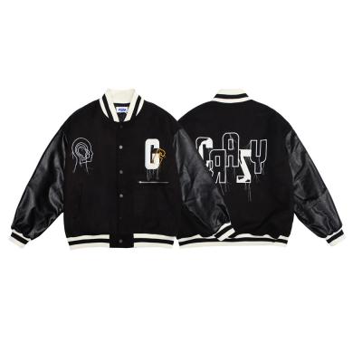 China Custom Viable Wholesale Leather Wool Letter Embroidery Towel Jacket Varsity Vintage Bomber Patchwork for sale