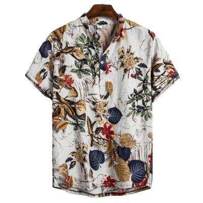 China 2021Explosive Thin Anti-pilling Shirt Men's Color Printing Short Sleeve Canvas Shirt Men for sale