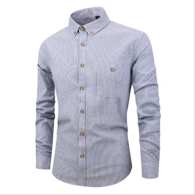 China Autumn New Men Cotton Shirts Wholesale Breathable Long Sleeve Stripe Lapel Tuxedo Plus Size Mens Shirts for sale