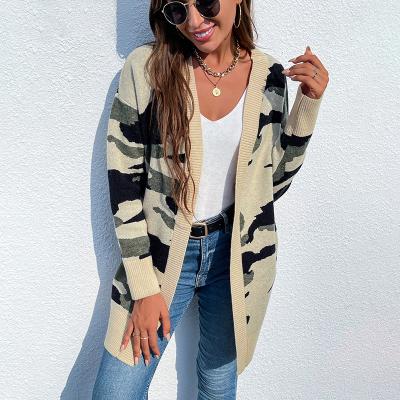 China 2021 Autumn And Winter New Products Anti-wrinkle Knit Sweater Women Long Camouflage Cardigan Sweater Coat for sale