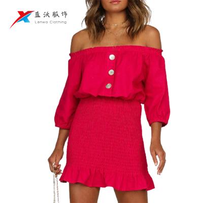 China Summer New Breathable Custom Breathable Fashionable Style Red Ruffle Dresses Women Lady Elegant New for sale