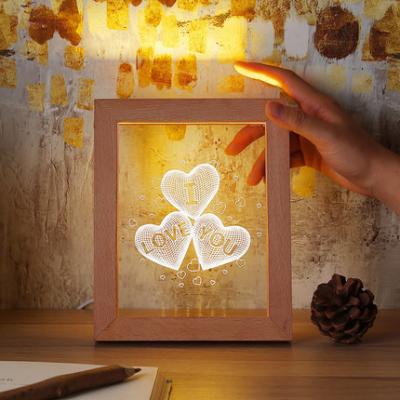 China Lighting Works Vintage Wooden Photo LED Frame For Photo /Wooden 3D Acrylic Photo Frame Night Light For Home Decoration for sale