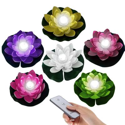 China EVA 7 Inch White Color Water Floating Lotus Flower With Light For Home Or Pool Decoration With Outdoor for sale