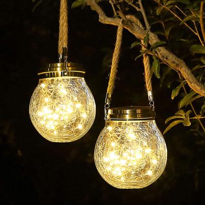 China Waterproof + Solar Christmas Lights Hanging Light Cracked Glass Bottle Lights Colorful Outdoor Yard Ball Yard Decoration Lights for sale