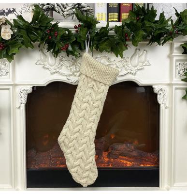 China Wool Christmas Ornament Gift Bag Wholesale Home Decorations Large Knitted Christmas Red Stockings for sale