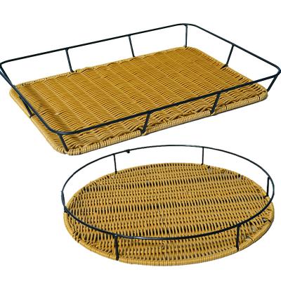 China Viable Lacquered Lower Basket PP Iron Rattan Round Square European Style Baguette Tray Basket Bread Baking Desktop Basket for sale