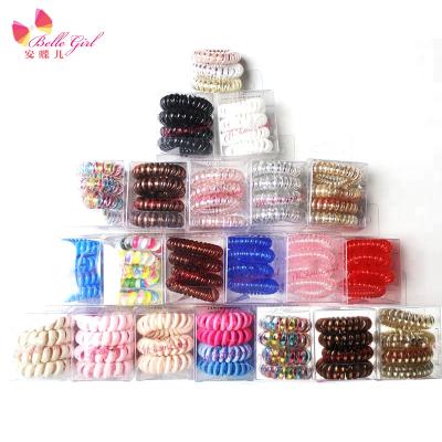 China Girls Women Customize PVC Box Candy Color Telephone Wiring Elastic Hair Bands Hair Ties for sale