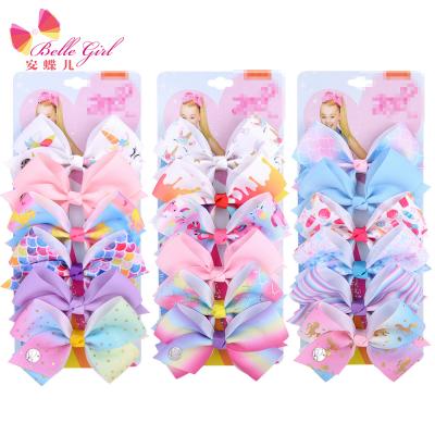 China Grosgrain Ribbon BELLEWORLD 6COLORS Hair Bows Clips 5inch Unicorn Colors Kids Hair Bows Lovely For Girls for sale