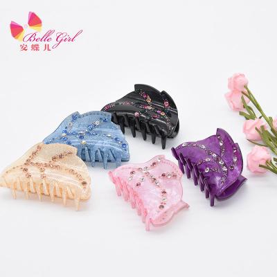 China Fashion BELLEWORLD Acetic Acid Leaf Shaped Acetic Acid Clip French Sparkle Sleek Claw Crystal Hair Clip 5 Colors For Girls for sale