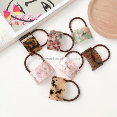 China New Arrival Belleworld Style Women Acetate Hair Accessories Scrunchies Fashionable Simple Square Hair Ties Elastic Hair Bands for sale