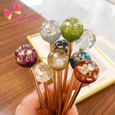 China 2021 New Designer Spring Women Hair Accessories Lollipop Shape Metal Trendy Hair Pins Star Acetate Hair Fork For Girls for sale