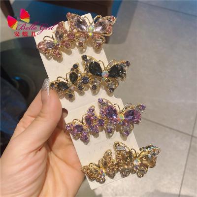 China BELLEWORLD Butterfly Hair Clips Wholesale Hair Accessories Girls Headwear Metal Butterflies Crystal Hair Clips for sale