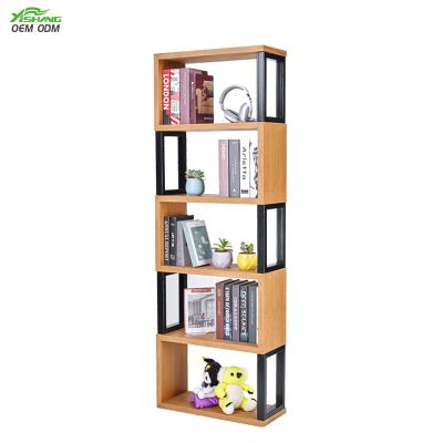 China Custom Home Black Metal Solid Wood Book Display Rack Rust Protection Decoration for sale