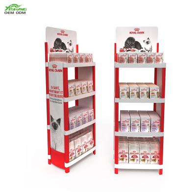 China Rust Protection Retail Store Floor Rack Metal Pet Cat Dog Food Display Rack for sale