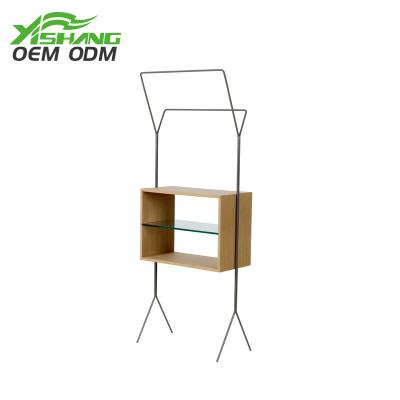 China Rust Protection Design Fashion Metal Wooden Clothing Store Display Rack for sale