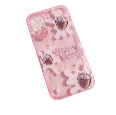 China Contracted Sweet Pink Simple Strawberry Milk Phone Case Full Coverage For Phone Case 12 promax for sale