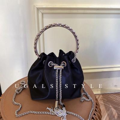 China Bucket Bag Silk Cross - Body Bag Glitter Bling Ladies Even Clutch Bag Party Prom Handbags Wedding Rhinestone Bridal Purses for sale