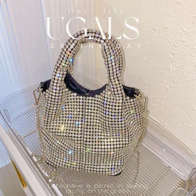 China Cotton Fabric Glitter Bling Rhinestone Tote Bag Women Gold Even Cross Wedding Bridal Handbags Purse Party Prom Bucket - Body Bag for sale