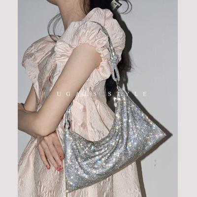 China PVC Glitter Bling Rhinestone Chain Tote Handbag Women Even Clutches Bags Bridal Wedding Purse Party Prom Shopping Bag for sale