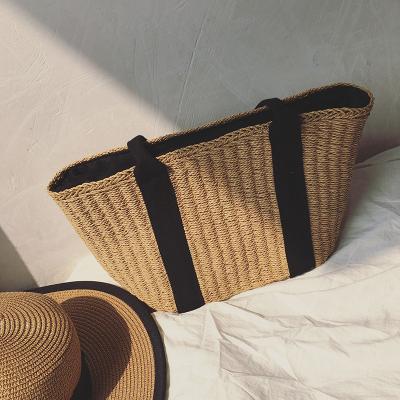 China Fashion Leisure Style Shopping Bag Basket Weave Bohemian Bag With Island Designs Straw Beach Bag Rattan Tote Handbag for sale