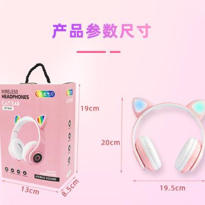 China Girl Cat Ear LED Glowing Earphone With Microphone Headset Wireless Foldable Earbuds Kids for sale