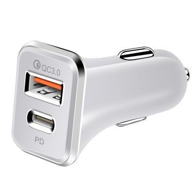 China High Quality ABS Car Power Charger Car Power Charger 36W Dual Port Type-C PD Fast Car USB Charger QC 3.0 Material Charger for sale