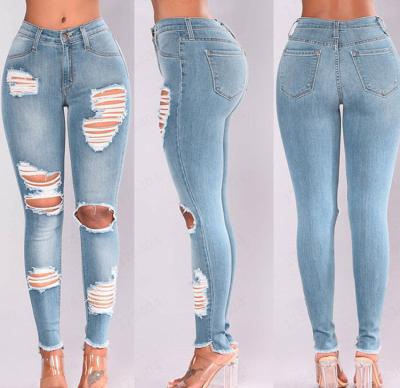 China Sugar High Quality Denim Hole Breathable Skinny Stretchy Pencil Plus Size Jeans Pants High Waisted Jeans Women Jeans for sale