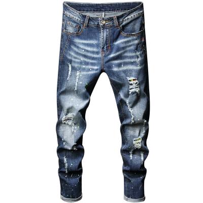 China Sugar Stock High Quality Men Cotton Breathable Casual Straight Leg Mid Rise Jeans Hole Hiphop Fray for sale