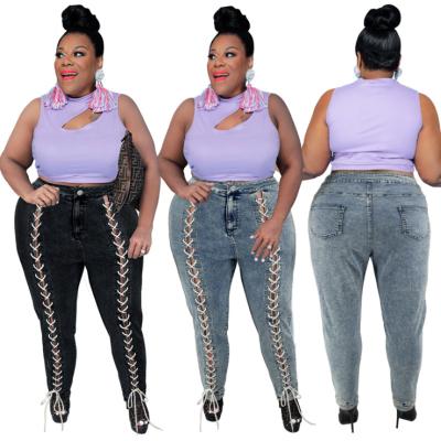 China Bule Black Vintage QUICK DRY Oversized XLl-4Xl Jeans Ripped Highs Wear Rope Women Waist Skinny Jeans For Plus Size for sale