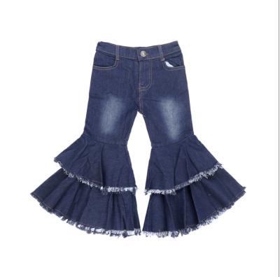 China Baby Flare Pants Navy Blue Jeans Toddler Leg Bell-Bottom Breathable Elastic Wide Leg Pants Girls Ruffles Trousers For Kids for sale