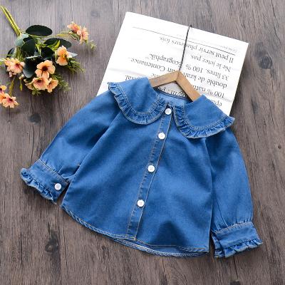 China Breathable Basic Denim Jacket Babies Full Long Sleeve Button Down Jeans Jacket Top With Ruffle Decline Collar Spring Autumn Outfits for sale