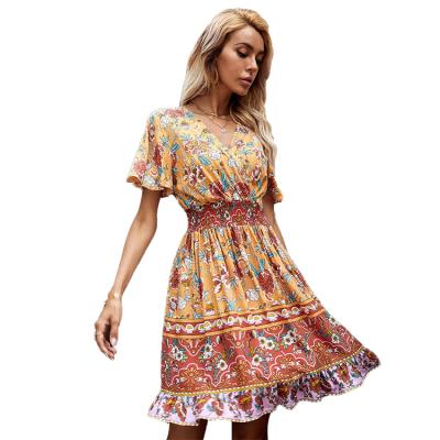 China Anti-Static In The Running Lady Summer Midi Flower Elegant Girl's Dress for sale