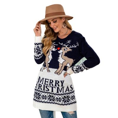 China Reindeer 2021 Autumn Winter Women's Sweater Christmas Knitwear Tops Sugar Sleeve Slim Knitting Anti-wrinkle Pullover New for sale