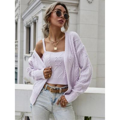 China Sugar Fall 2021 breathable soft girl short sweater set for women long sheath cardigan sweater costume for sale