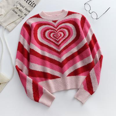 China 2021 Breathable Autumn Print Women Sweetheart Women Sugar Warm Sweater Round Neck Pullover Long Sleeve Knit Sweater for sale