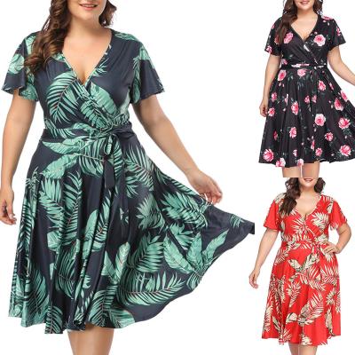 China 2021 Hot Sales Floral Causal Dress Woman Plus Size Plus Size Women's Dress for sale