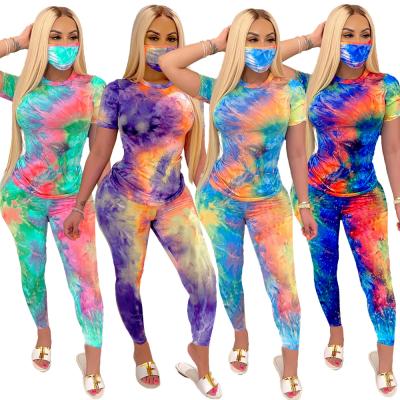 China Anti-wrinkle factory women clothing tie dye two piece shorts set 2 piece women casual outfit for sale