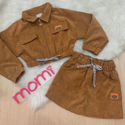 China Autumn and winter style brown corduroy zipper jacket preppy short skirt girl's top suit for sale