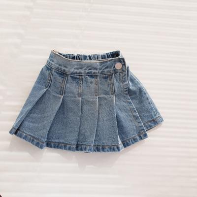 China Breathable Infant Baby Summer Denim Skirts Solid Blue Toddler Kids Pants Skort Skort Smocked Shorts for sale