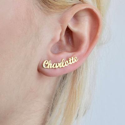 China TRENDY Personalized Custom Name Earrings For Women Customize Initial Cursive Nameplate Stud Earring Gift For Best Friend Girls for sale