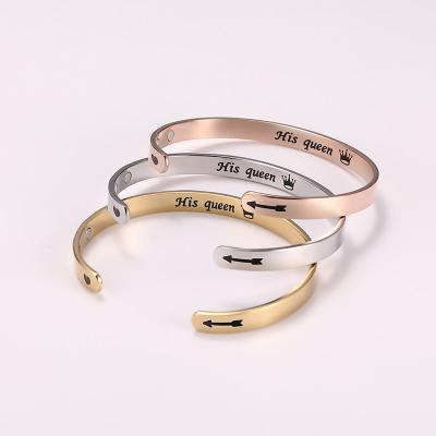 China Customized Engraved Bracelet Magnetic Stainless Steel Cuff Bangle Magnetic Casual/Sports Healthy Care Jewelry For Women for sale