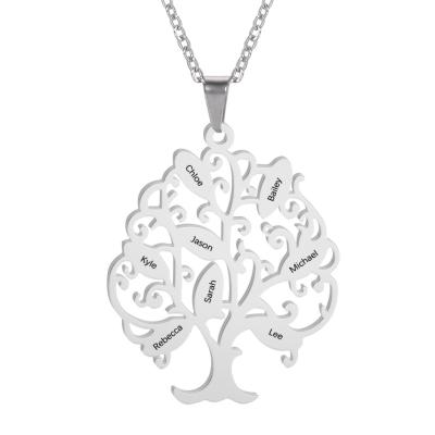 China FASHIONABLE Custom Stainless Steel Memorial Necklace Family Name Pendant Necklace Large Name Tree of Life for sale